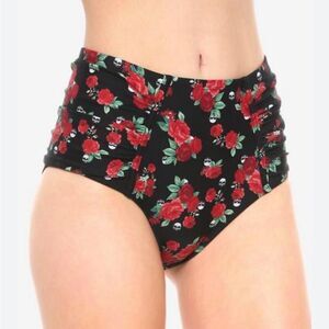 Hot topic roses and skulls high waisted bikini bottoms ruched mesh lattice sides